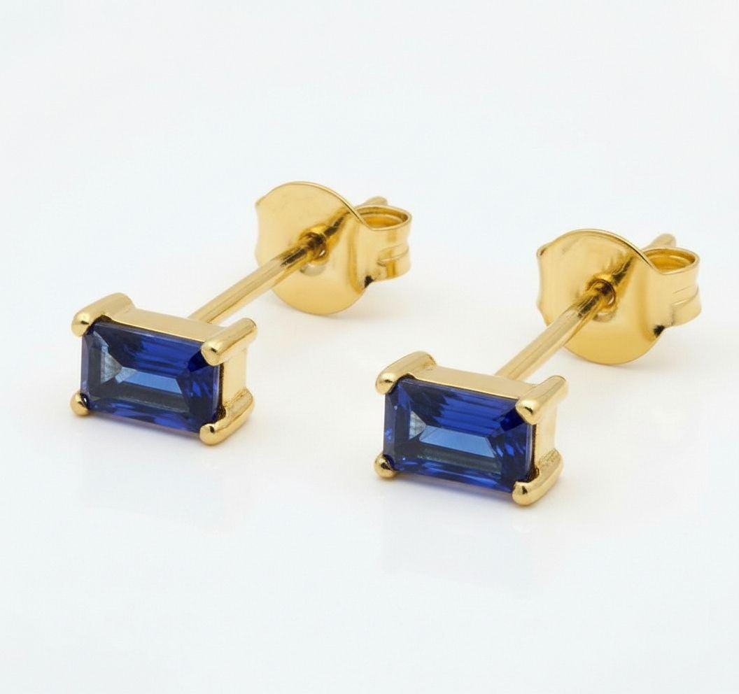 Emerald Cut Blue Sapphire Stud Earrings, September Birthstone Jewelry, Royal Blue Gemstone Studs, Birthday Gift for Her