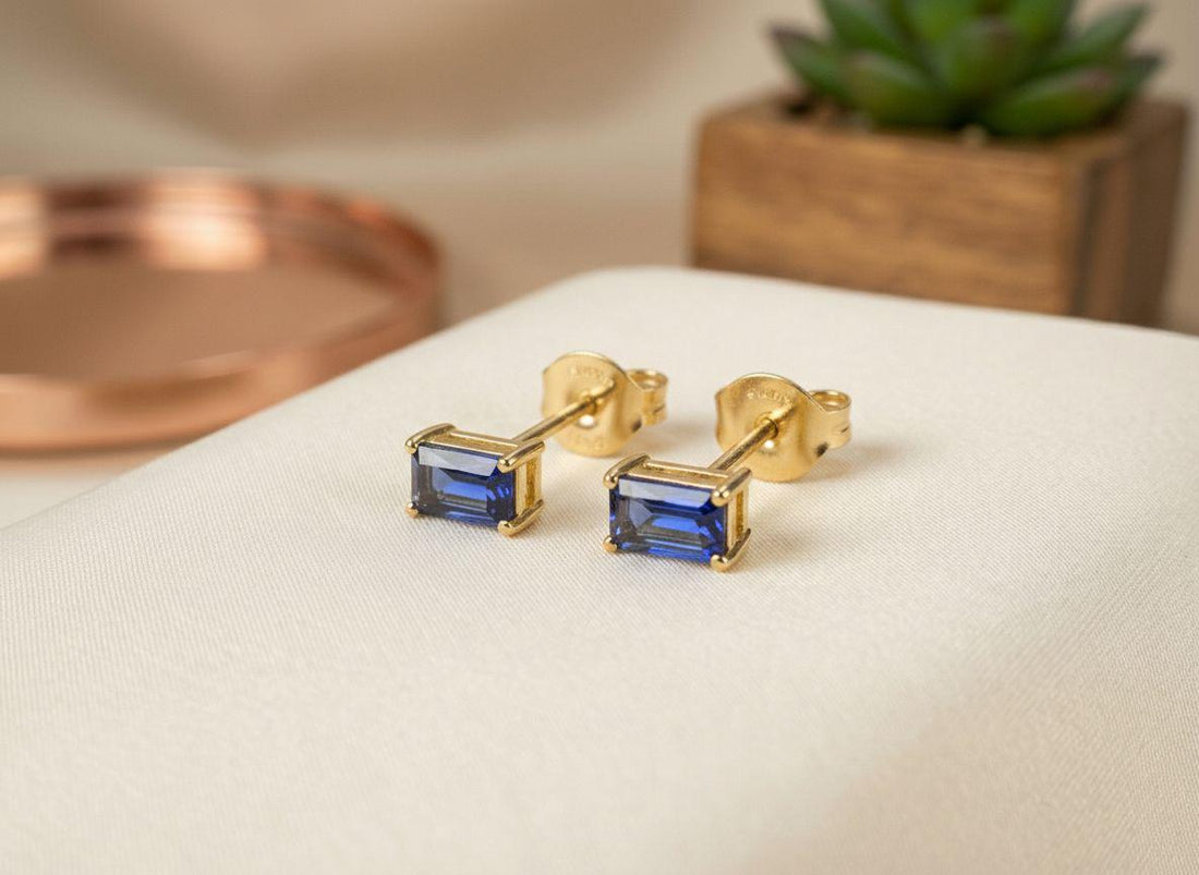 Emerald Cut Blue Sapphire Stud Earrings, September Birthstone Jewelry, Royal Blue Gemstone Studs, Birthday Gift for Her
