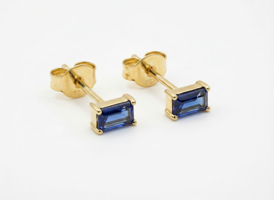Emerald Cut Blue Sapphire Stud Earrings, September Birthstone Jewelry, Royal Blue Gemstone Studs, Birthday Gift for Her