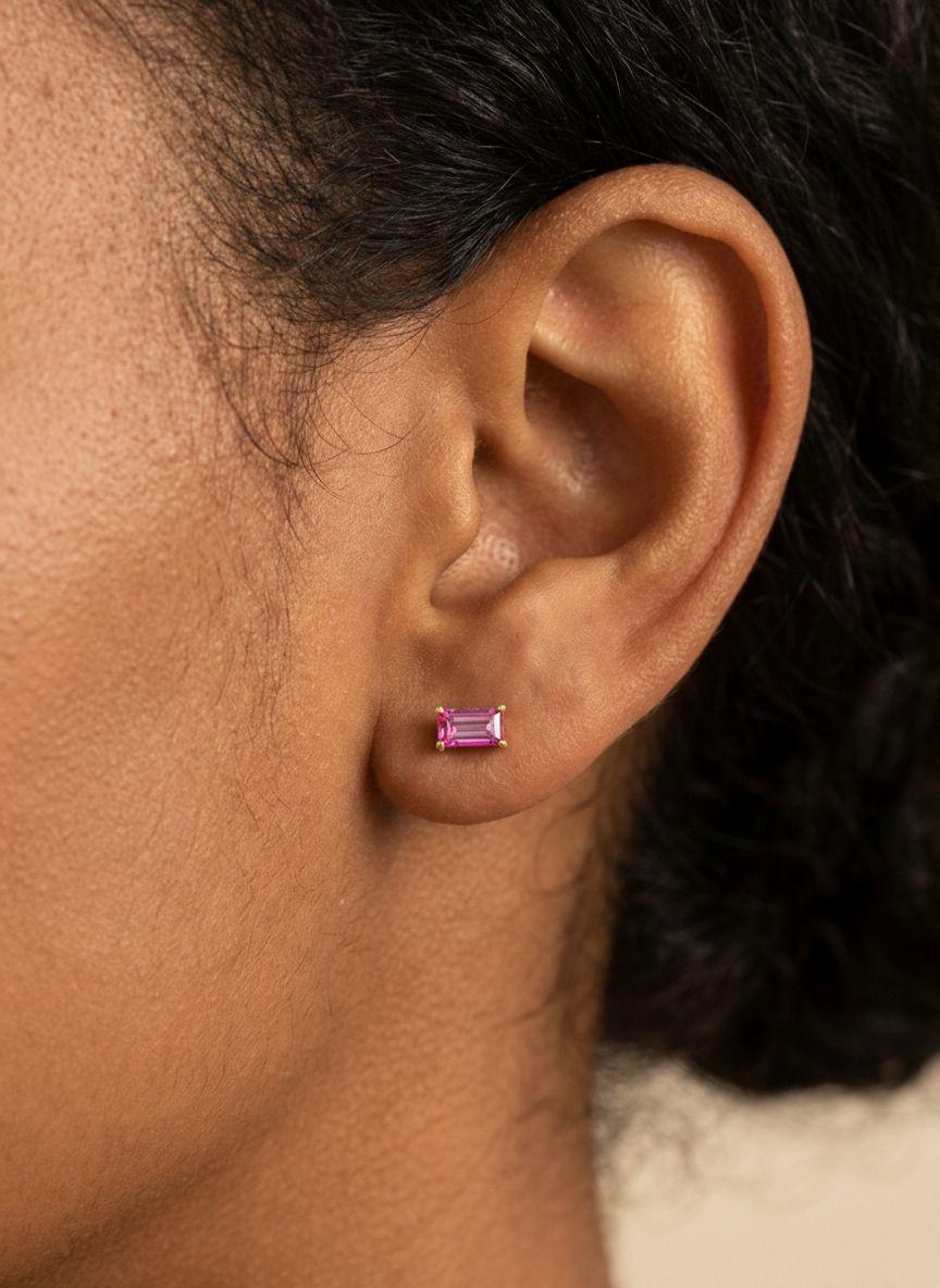 Pink Tourmaline Stud Earrings, October Birthstone Earrings, Dainty Pink Gemstone Jewelry, Minimalist Birthday Gift for Her