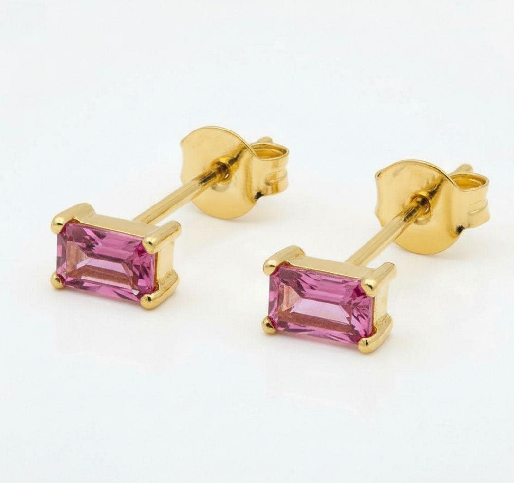 Pink Tourmaline Stud Earrings, October Birthstone Earrings, Dainty Pink Gemstone Jewelry, Minimalist Birthday Gift for Her