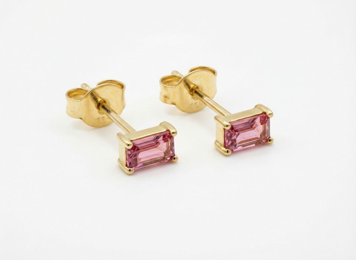 Pink Tourmaline Stud Earrings, October Birthstone Earrings, Dainty Pink Gemstone Jewelry, Minimalist Birthday Gift for Her