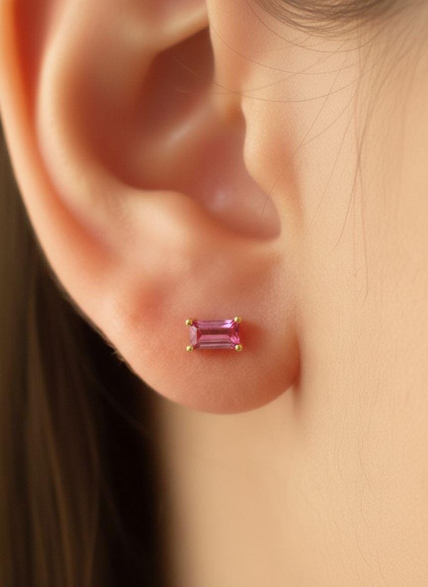 Pink Tourmaline Stud Earrings, October Birthstone Earrings, Dainty Pink Gemstone Jewelry, Minimalist Birthday Gift for Her