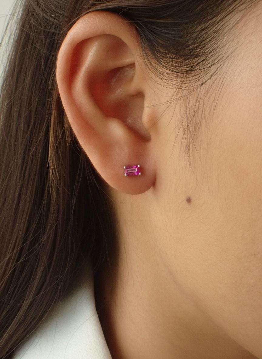 Pink Tourmaline Stud Earrings, October Birthstone Earrings, Dainty Pink Gemstone Jewelry, Minimalist Birthday Gift for Her
