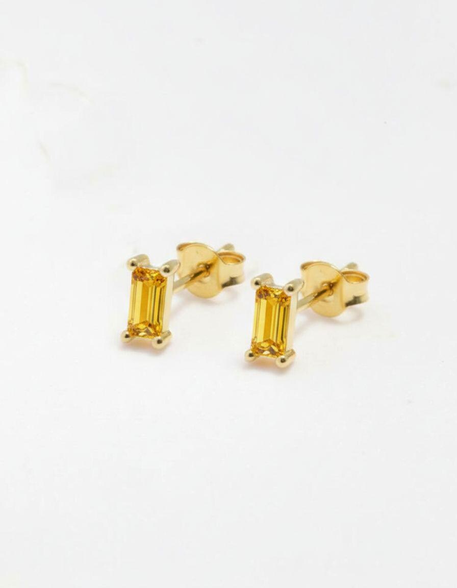 Emerald Cut Citrine Stud Earrings, November Birthstone Jewelry, Dainty Yellow Gemstone Earrings, Birthday Gift for Her