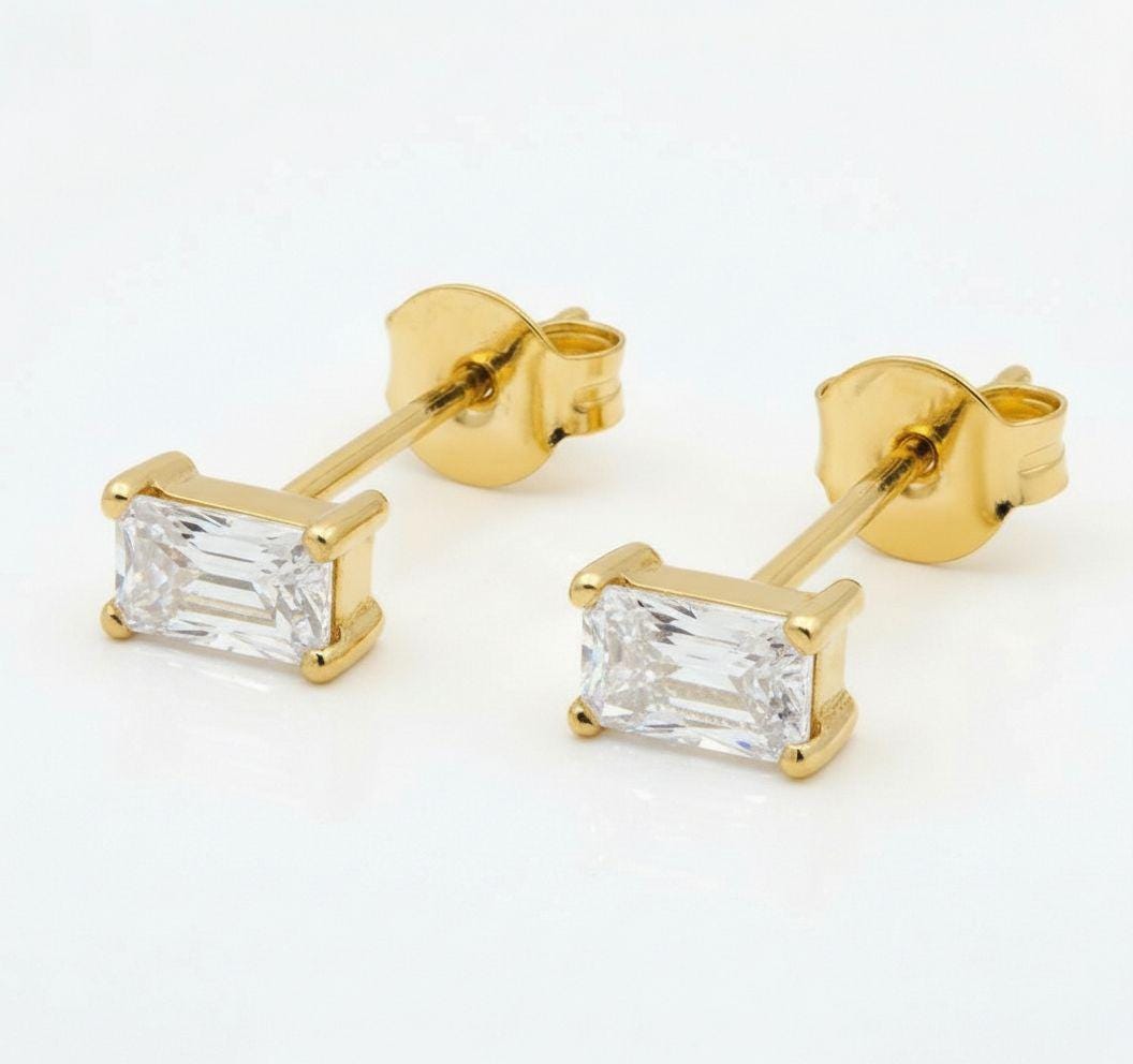 Lab-Grown Diamond Stud Earrings Baguette Cut April Birthstone Minimalist Jewelry Birthday Gift for Her