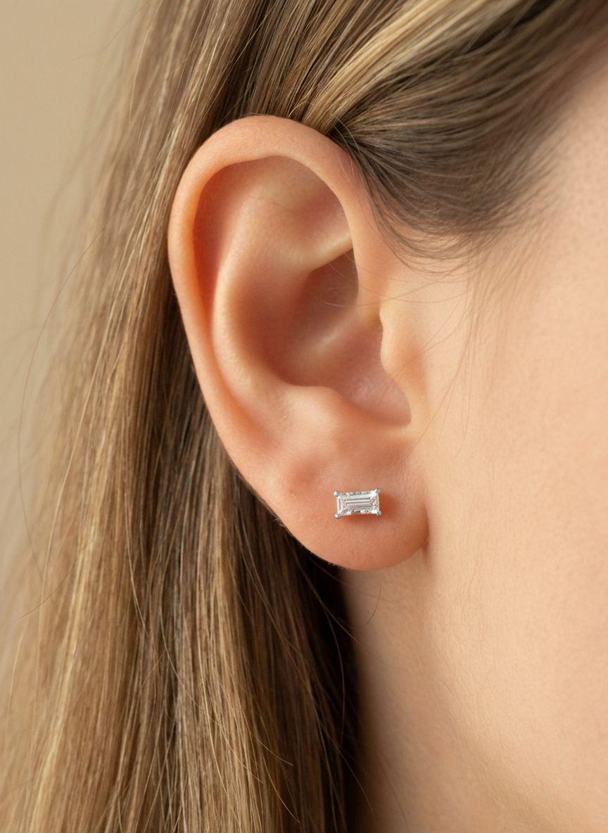 Lab-Grown Diamond Stud Earrings Baguette Cut April Birthstone Minimalist Jewelry Birthday Gift for Her