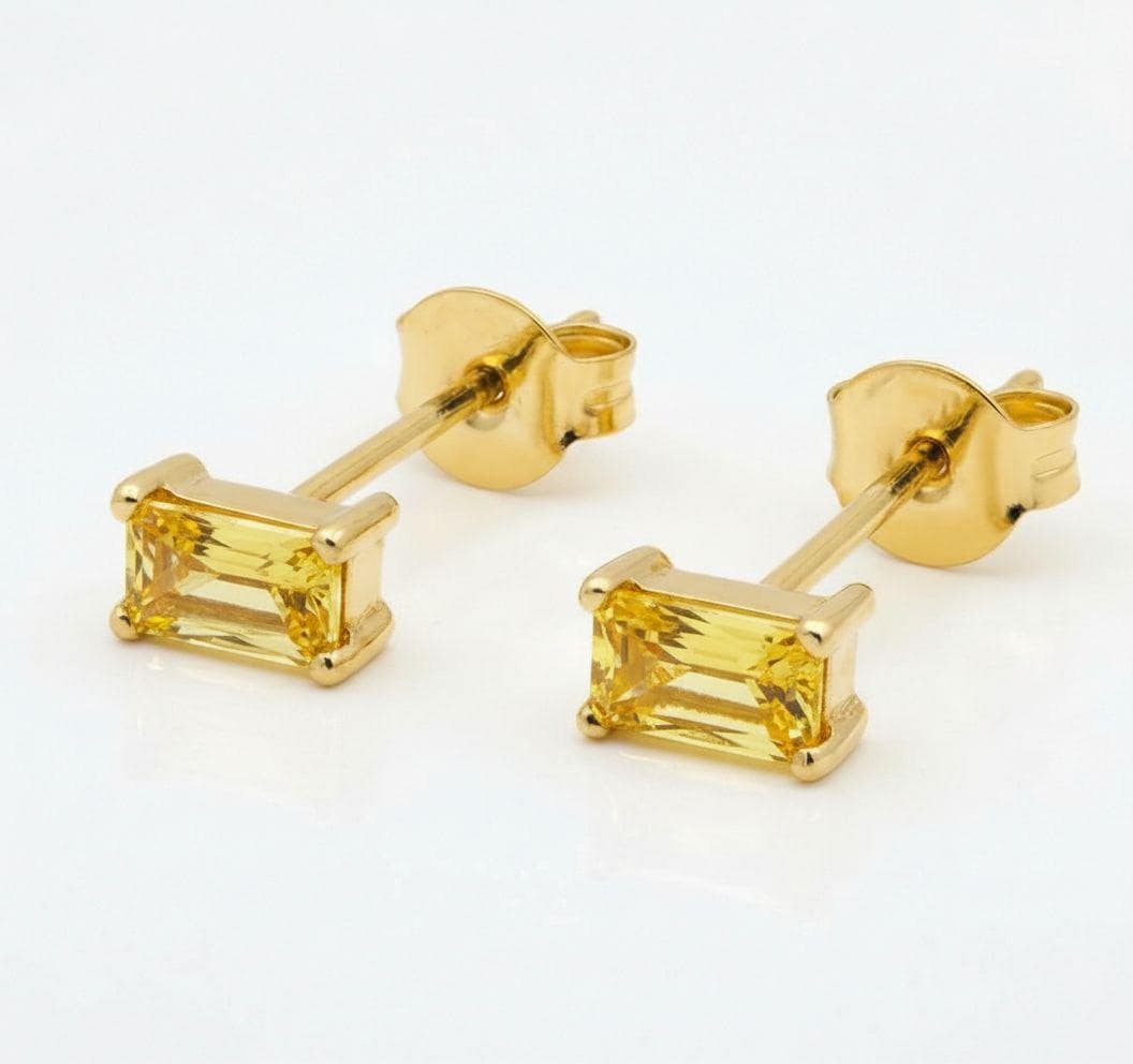 Emerald Cut Yellow Sapphire Stud Earrings, September Birthstone Jewelry, Dainty Gemstone Earrings, Mother’s Day Gift for Her