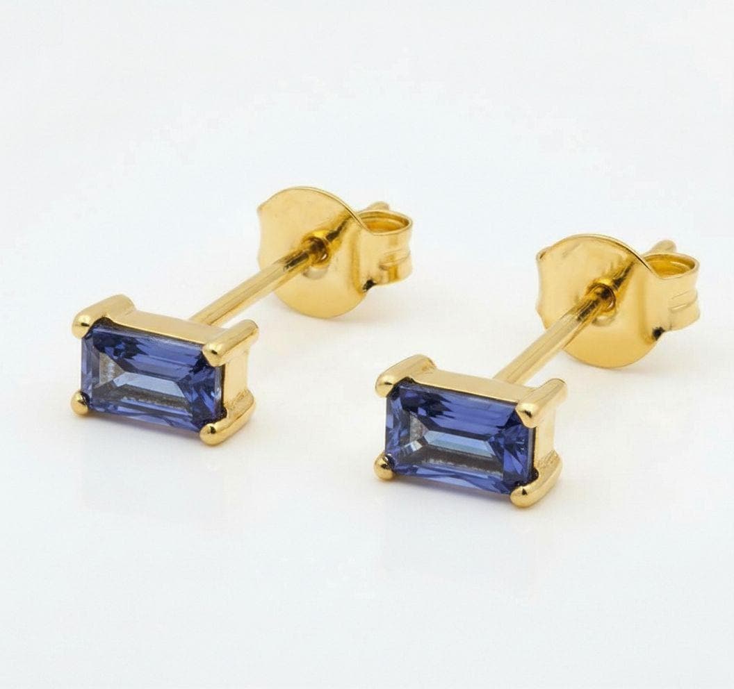 Tanzanite Stud Earrings Emerald Cut December Birthstone Anniversary Gift for Her Minimalist