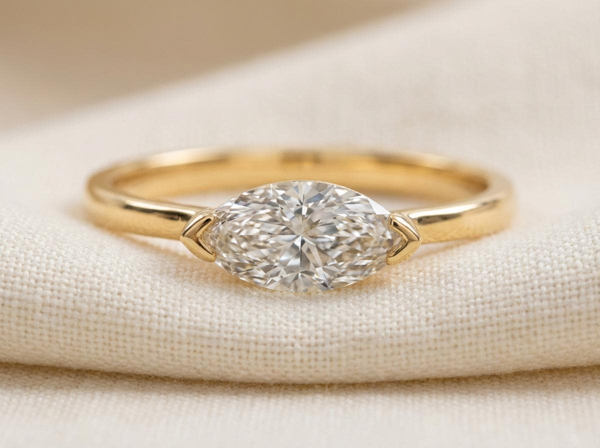 East West Marquise CZ Travel Ring | Minimalist Solitaire Engagement Ring | Vacation Replacement Ring | Dainty East West Marquise Ring
