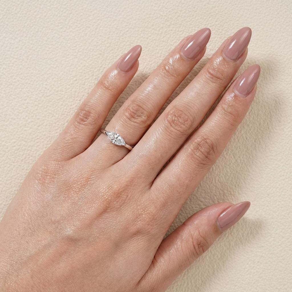 East West Marquise CZ Travel Ring | Minimalist Solitaire Engagement Ring | Vacation Replacement Ring | Dainty East West Marquise Ring