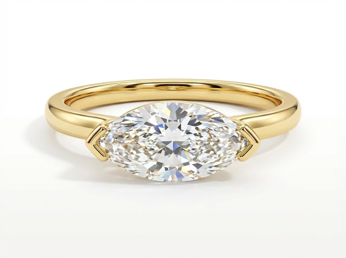 Marquise Moissanite Travel Ring | Minimalist Solitaire Engagement Ring | Dainty Marquise Cut Vacation Ring | Low Profile Promise Ring