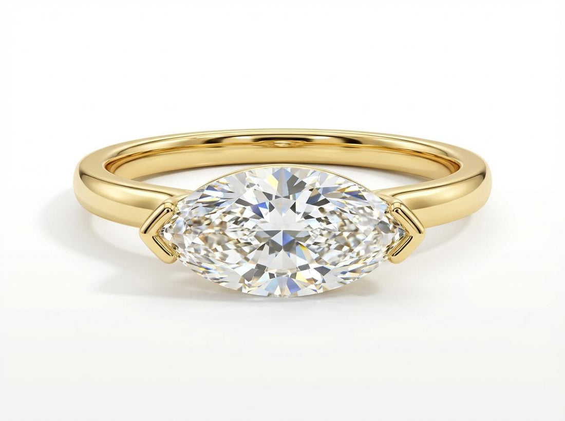 Marquise Moissanite Travel Ring | Minimalist Solitaire Engagement Ring | Dainty Marquise Cut Vacation Ring | Low Profile Promise Ring