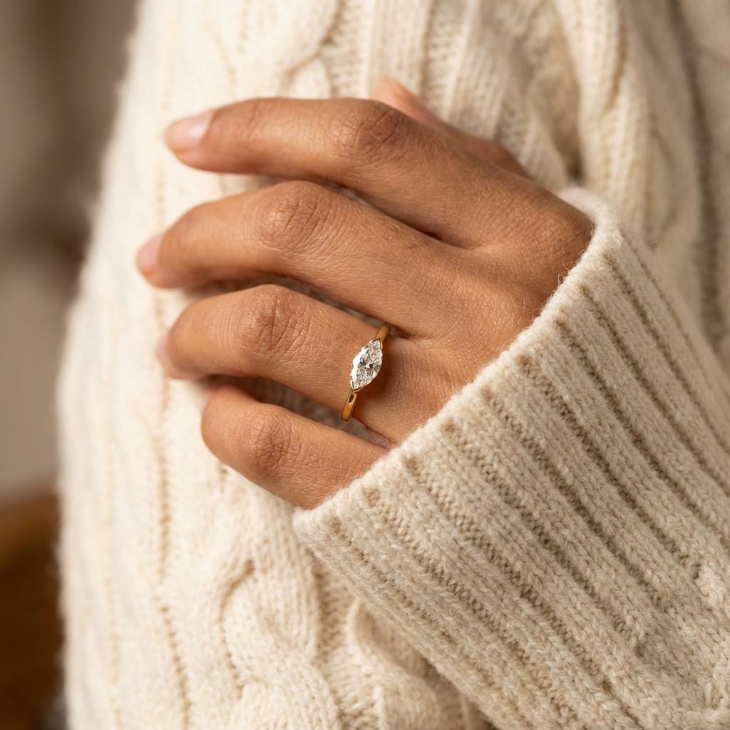 Marquise Moissanite Travel Ring | Minimalist Solitaire Engagement Ring | Dainty Marquise Cut Vacation Ring | Low Profile Promise Ring