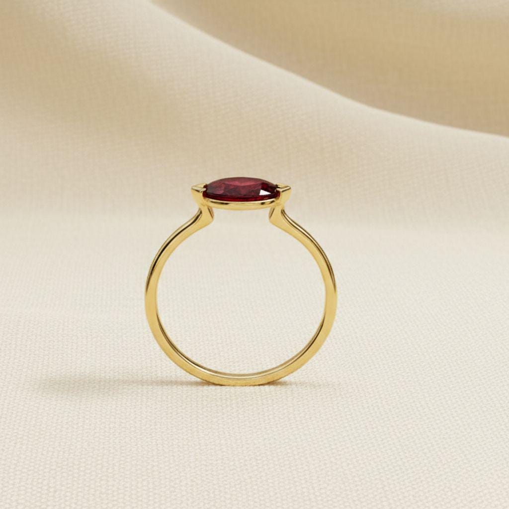 East West Marquise Garnet CZ Travel Ring Minimalist Red Solitaire Ring January Birthstone Vacation Ring Dainty East West Engagement Ring