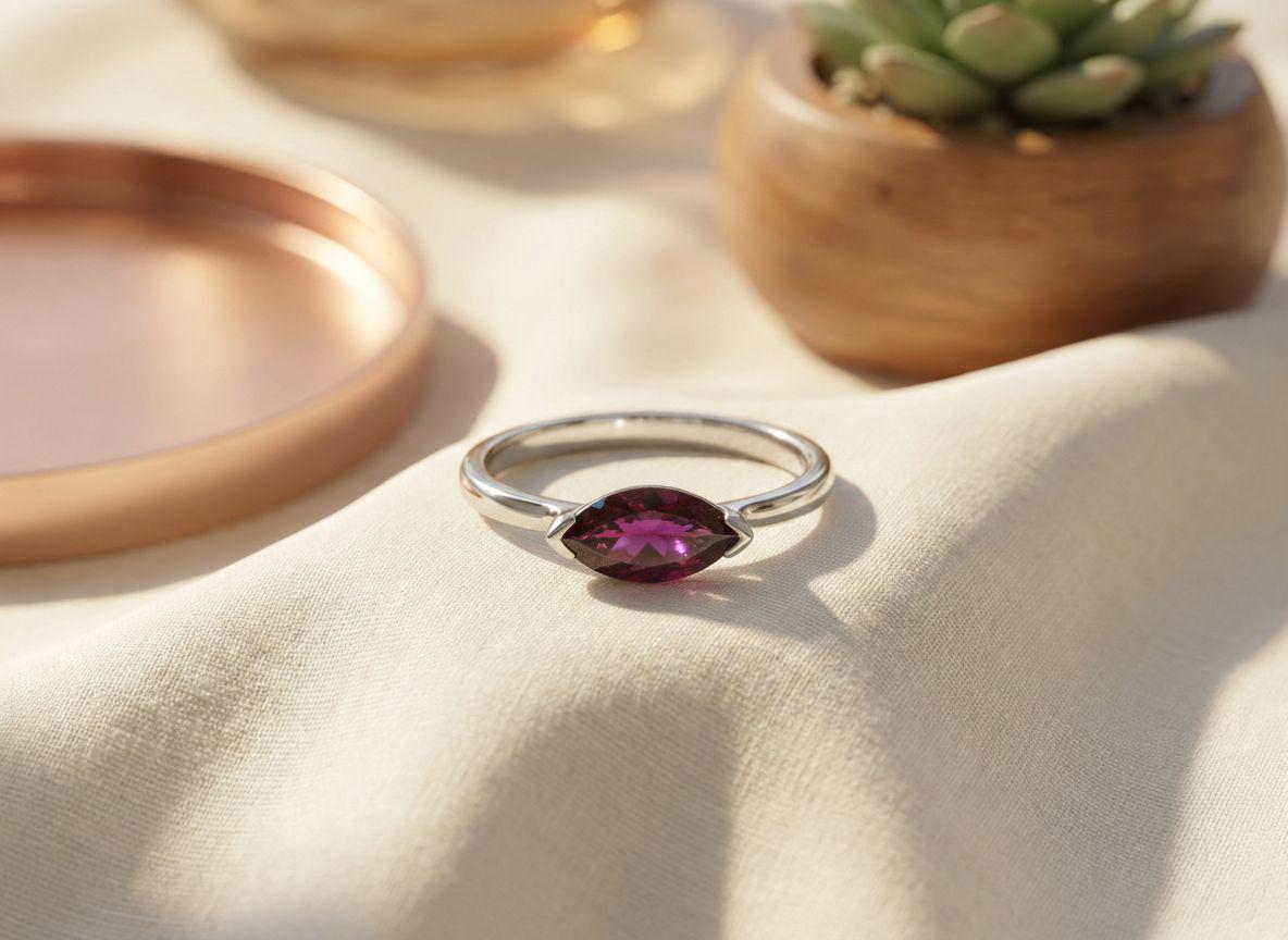 East West Marquise Garnet CZ Travel Ring Minimalist Red Solitaire Ring January Birthstone Vacation Ring Dainty East West Engagement Ring