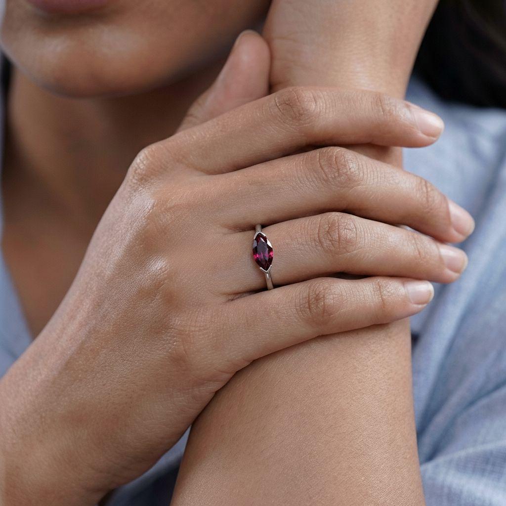 East West Marquise Garnet CZ Travel Ring Minimalist Red Solitaire Ring January Birthstone Vacation Ring Dainty East West Engagement Ring