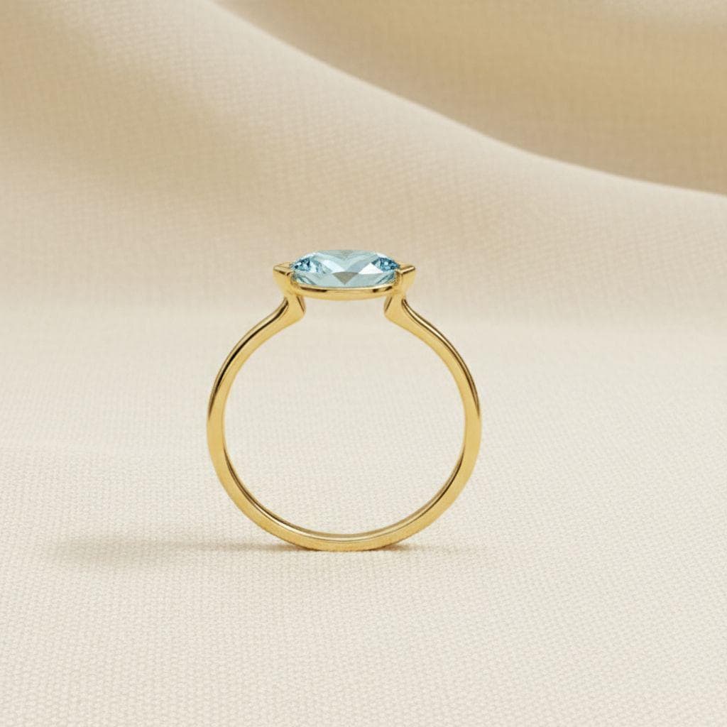 East West Marquise Aquamarine CZ Travel Ring | Minimalist Blue Solitaire Ring | March Birthstone Vacation Ring | Dainty Engagement Ring