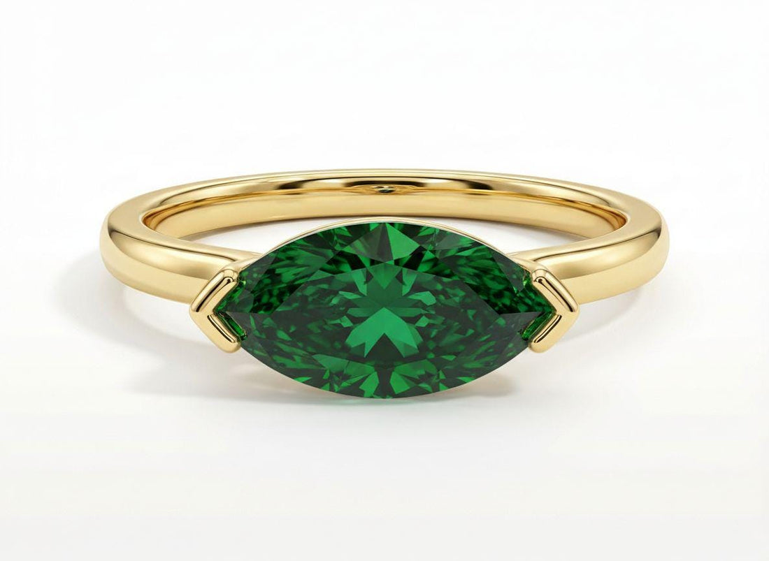 East West Marquise Emerald CZ Travel Ring | Minimalist Green Solitaire Ring | May Birthstone Vacation Ring