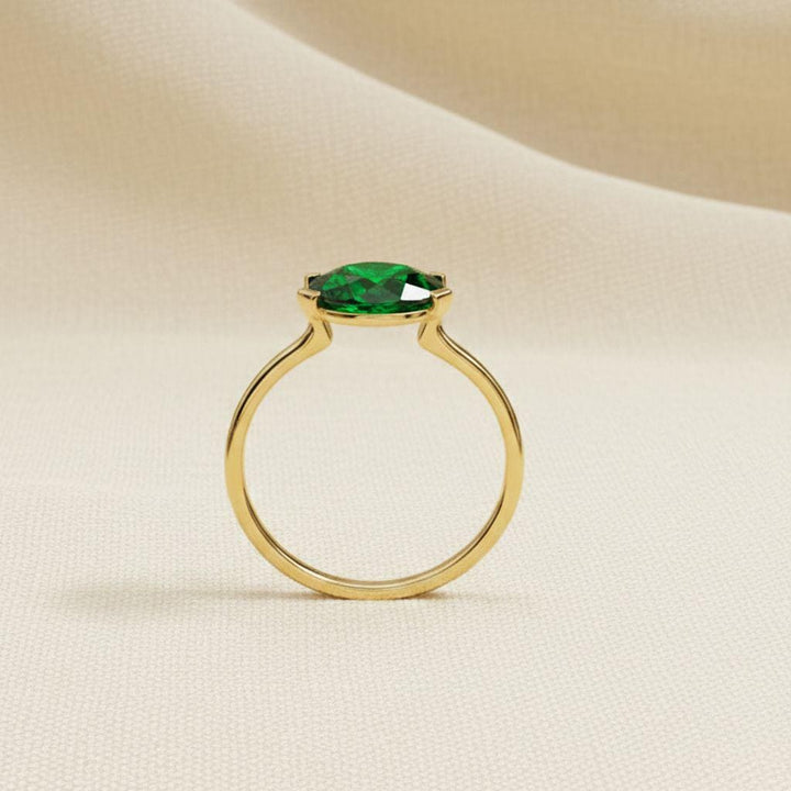 East West Marquise Emerald CZ Travel Ring | Minimalist Green Solitaire Ring | May Birthstone Vacation Ring