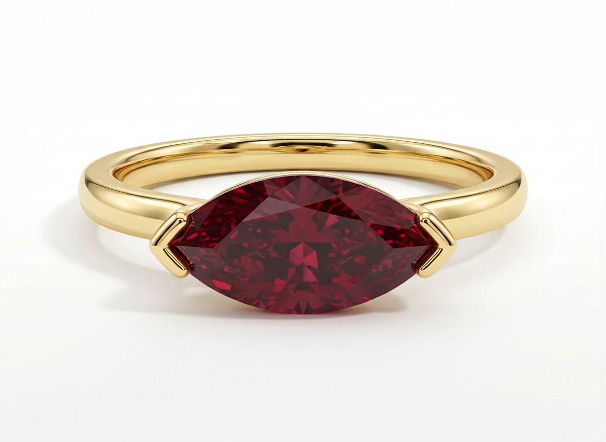 East West Marquise Ruby CZ Travel Ring, July Birthstone Solitaire Ring, Minimalist Red Gemstone Vacation Engagement Ring