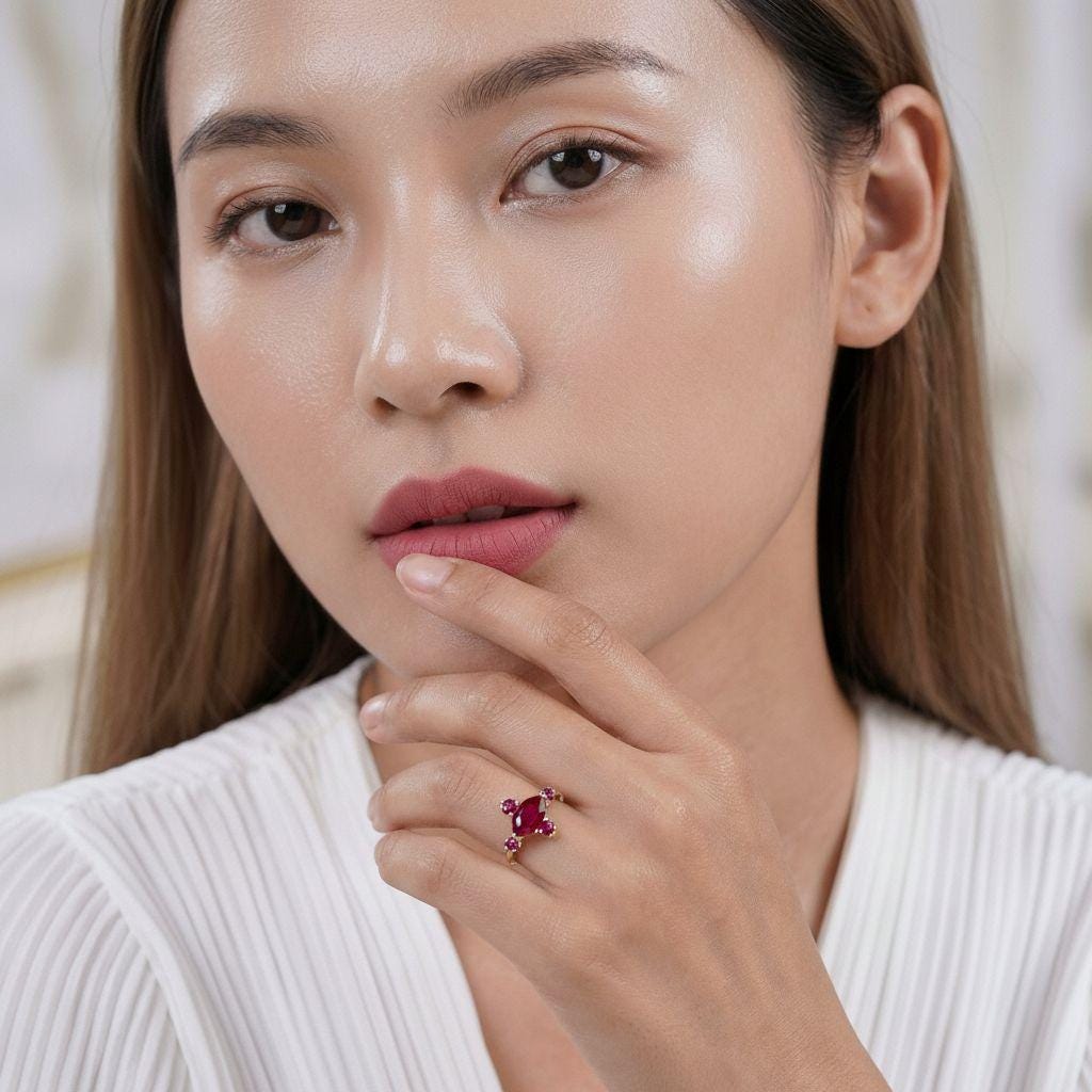 East West Marquise Ruby CZ Travel Ring, July Birthstone Solitaire Ring, Minimalist Red Gemstone Vacation Engagement Ring
