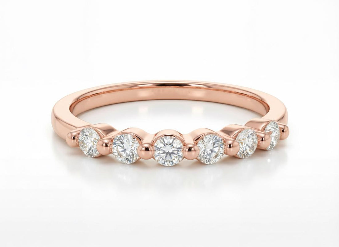 Moissanite Wedding Band Anniversary Gift 14K Gold Bubble Ring, 0.24ctw Round Floating Stacking Ring, Half Eternity Band 6 Stone