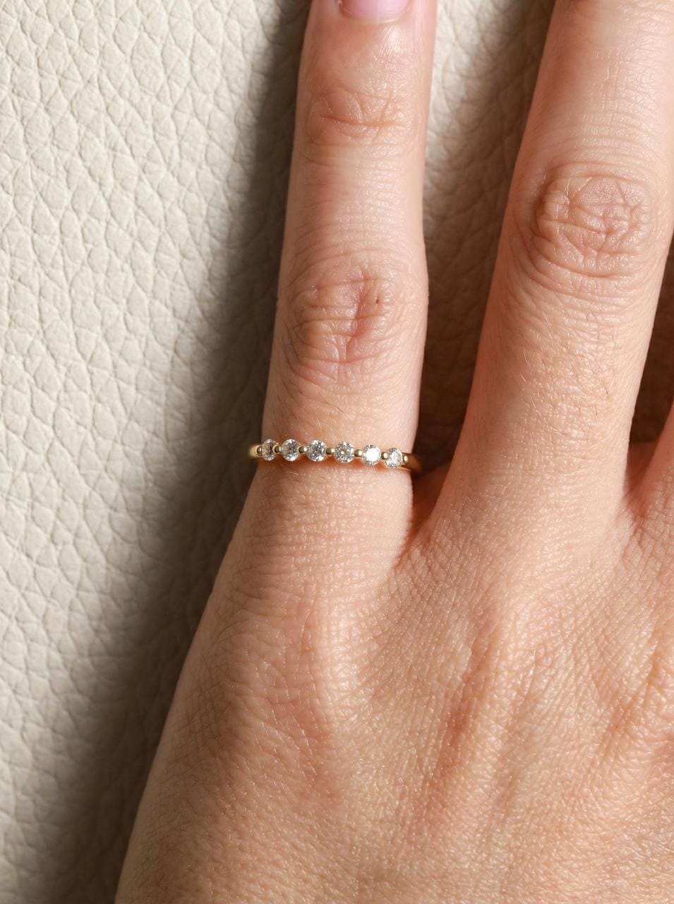 Moissanite Wedding Band Anniversary Gift 14K Gold Bubble Ring, 0.24ctw Round Floating Stacking Ring, Half Eternity Band 6 Stone