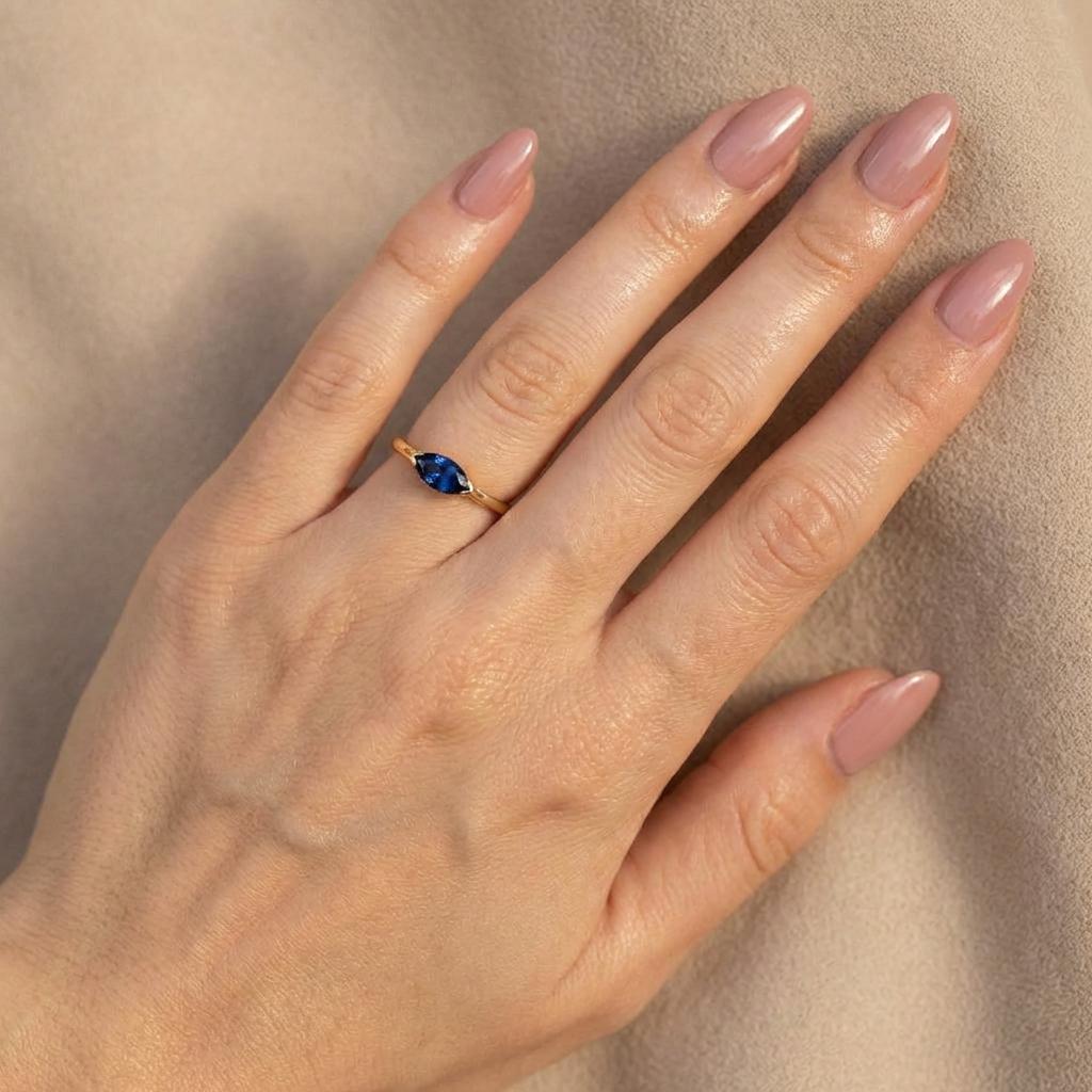 Sapphire Engagement Ring Solitaire Travel Ring Marquise Cut September Birthstone Jewelry