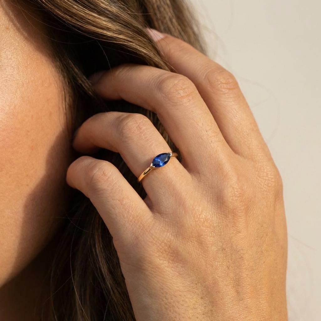 Sapphire Engagement Ring Solitaire Travel Ring Marquise Cut September Birthstone Jewelry