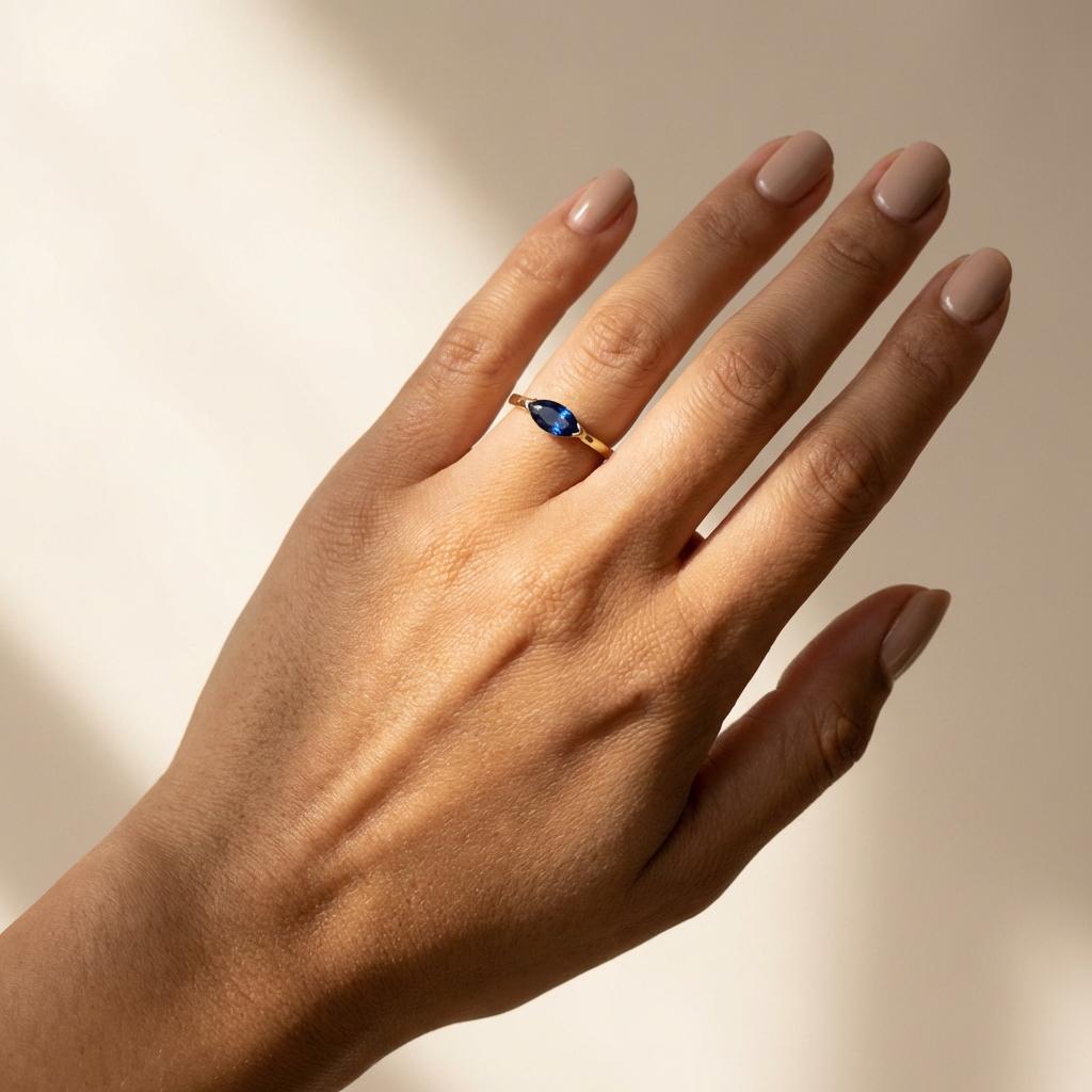 Sapphire Engagement Ring Solitaire Travel Ring Marquise Cut September Birthstone Jewelry