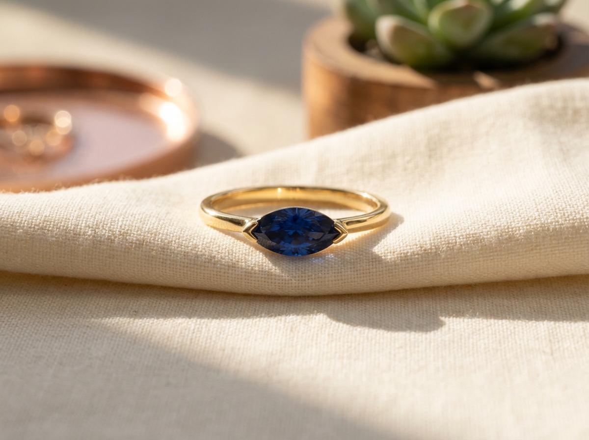 Sapphire Engagement Ring Solitaire Travel Ring Marquise Cut September Birthstone Jewelry