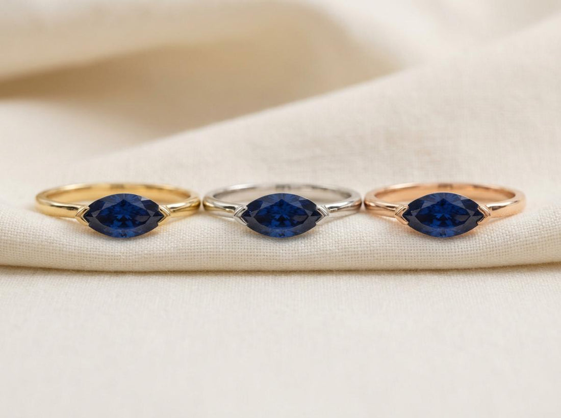 Sapphire Engagement Ring Solitaire Travel Ring Marquise Cut September Birthstone Jewelry