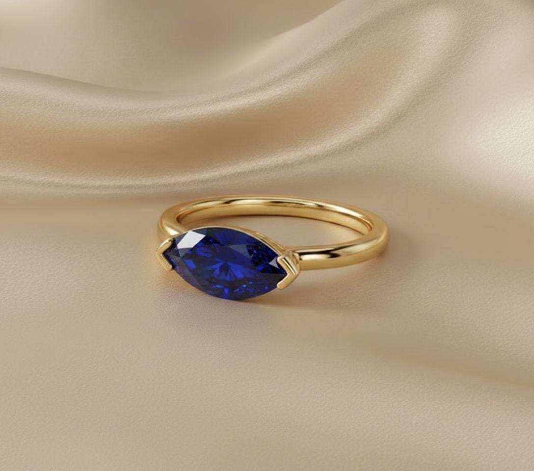 Sapphire Engagement Ring Solitaire Travel Ring Marquise Cut September Birthstone Jewelry
