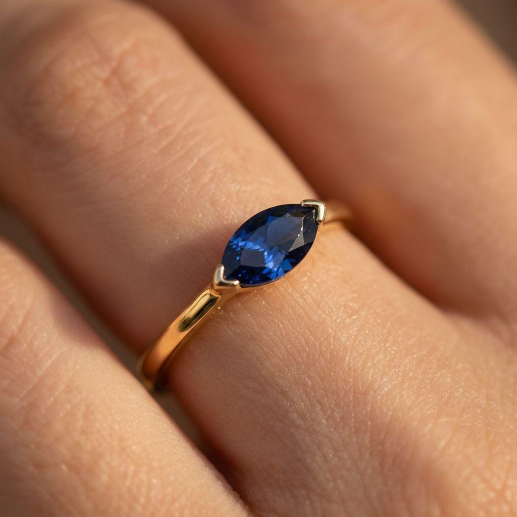 Sapphire Engagement Ring Solitaire Travel Ring Marquise Cut September Birthstone Jewelry