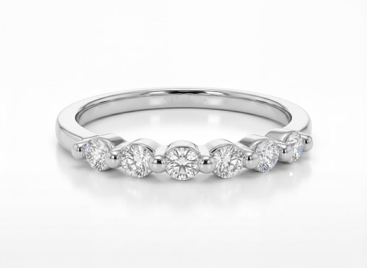 Lab Grown Diamond Wedding Band, Anniversary Gift 14K Gold Bubble Ring, 0.24ctw 6 Stone Half Eternity Stackable Ring, Shared Prong Anniversar