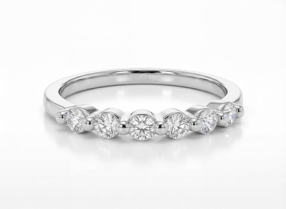 Lab Grown Diamond Wedding Band, Anniversary Gift 14K Gold Bubble Ring, 0.24ctw 6 Stone Half Eternity Stackable Ring, Shared Prong Anniversar