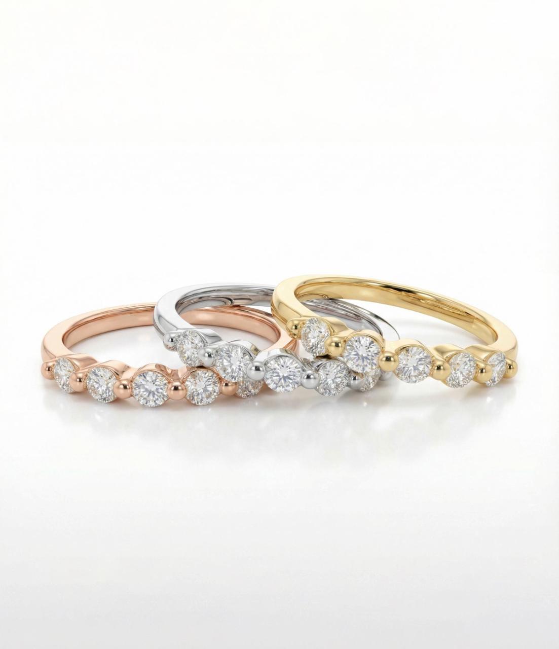 Lab Grown Diamond Wedding Band, Anniversary Gift 14K Gold Bubble Ring, 0.24ctw 6 Stone Half Eternity Stackable Ring, Shared Prong Anniversar