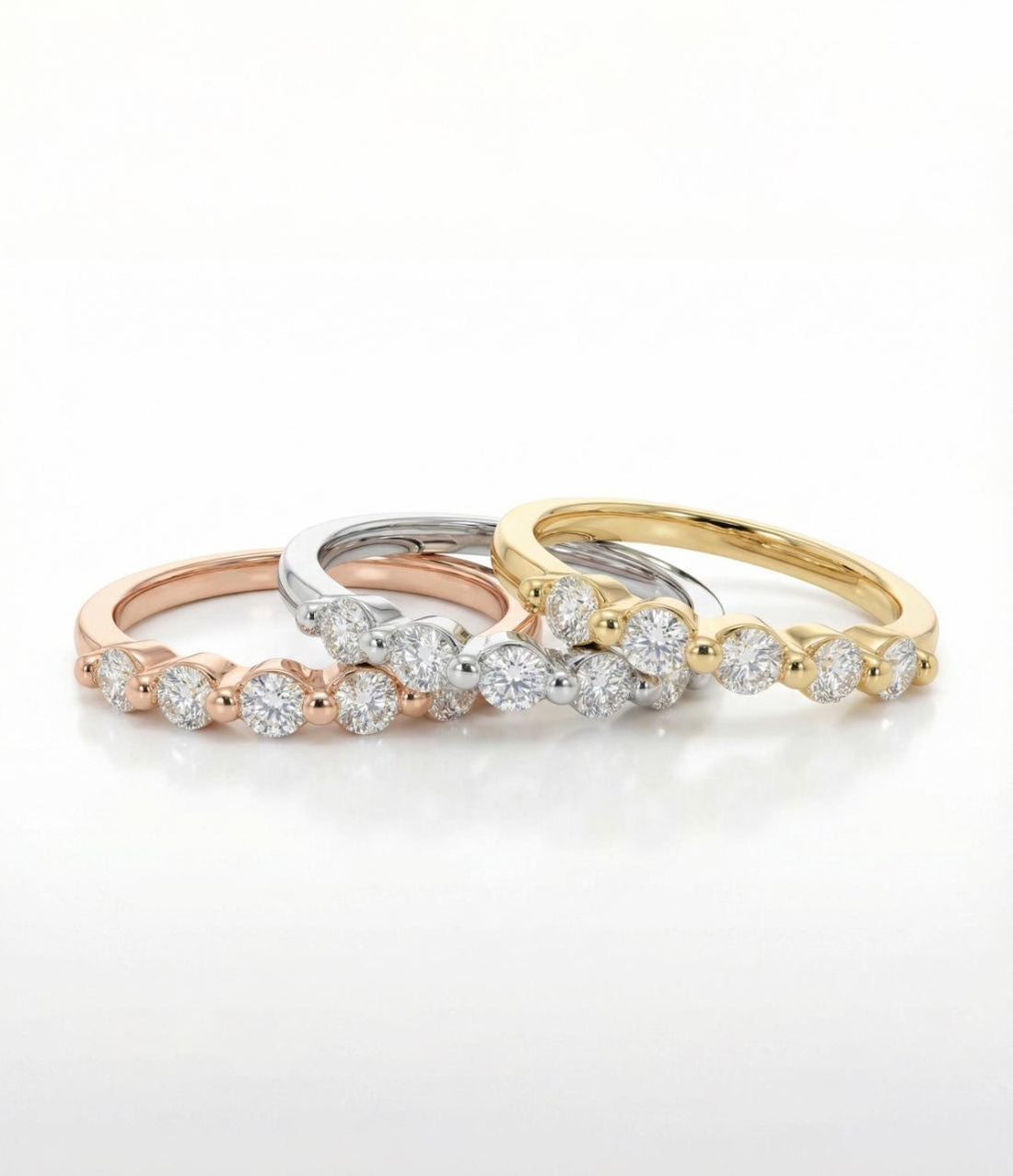 Lab Grown Diamond Wedding Band, Anniversary Gift 14K Gold Bubble Ring, 0.24ctw 6 Stone Half Eternity Stackable Ring, Shared Prong Anniversar