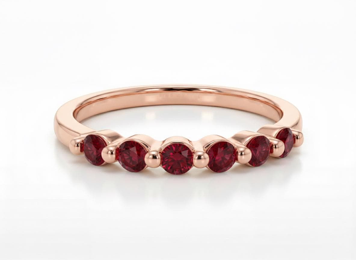 Garnet Ring Deep Red Wedding Band Anniversary Gift 14K Gold Scalloped Stacking Ring Half Eternity January Birthstone Custom Jewelry