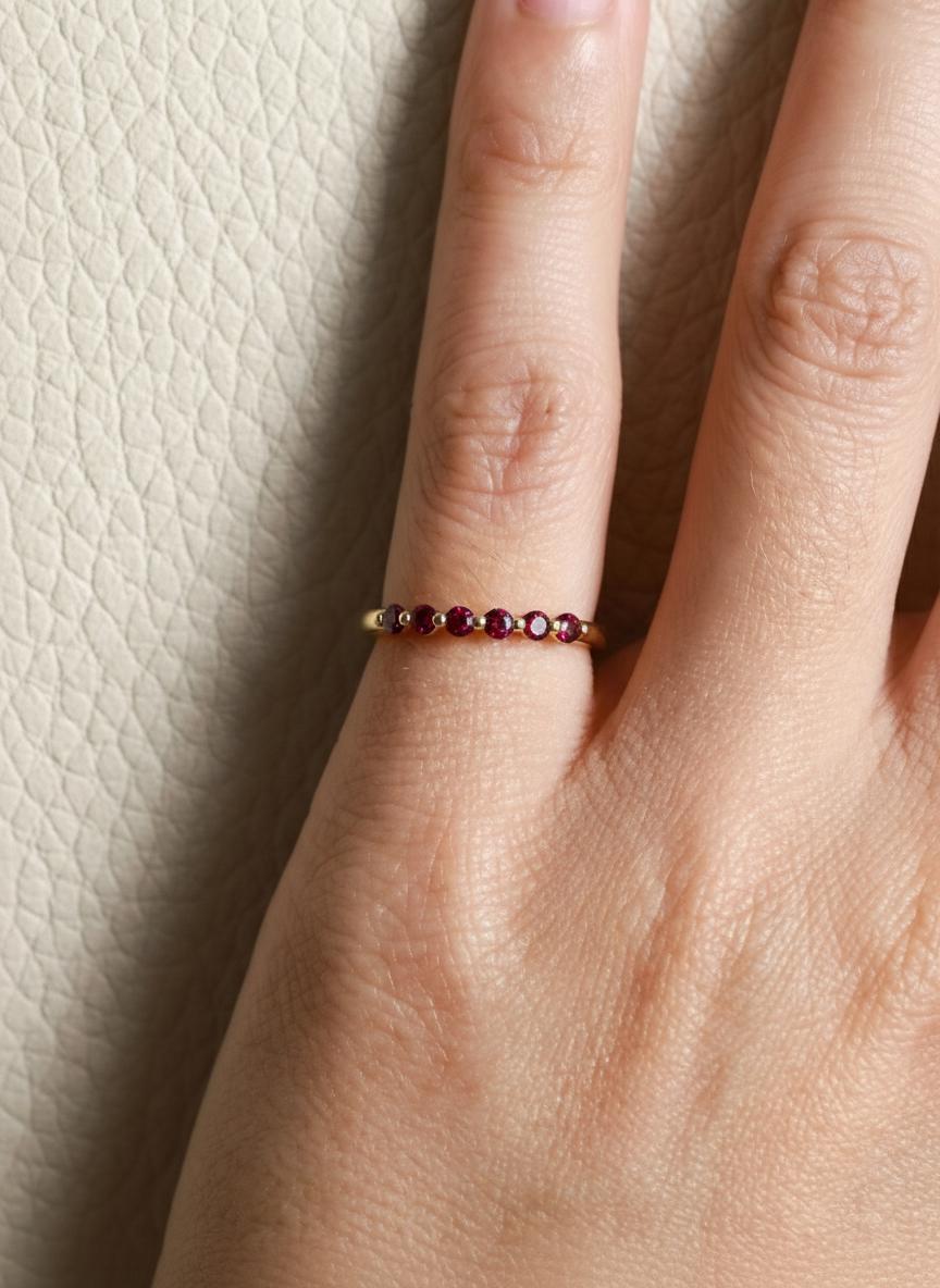 Garnet Ring Deep Red Wedding Band Anniversary Gift 14K Gold Scalloped Stacking Ring Half Eternity January Birthstone Custom Jewelry