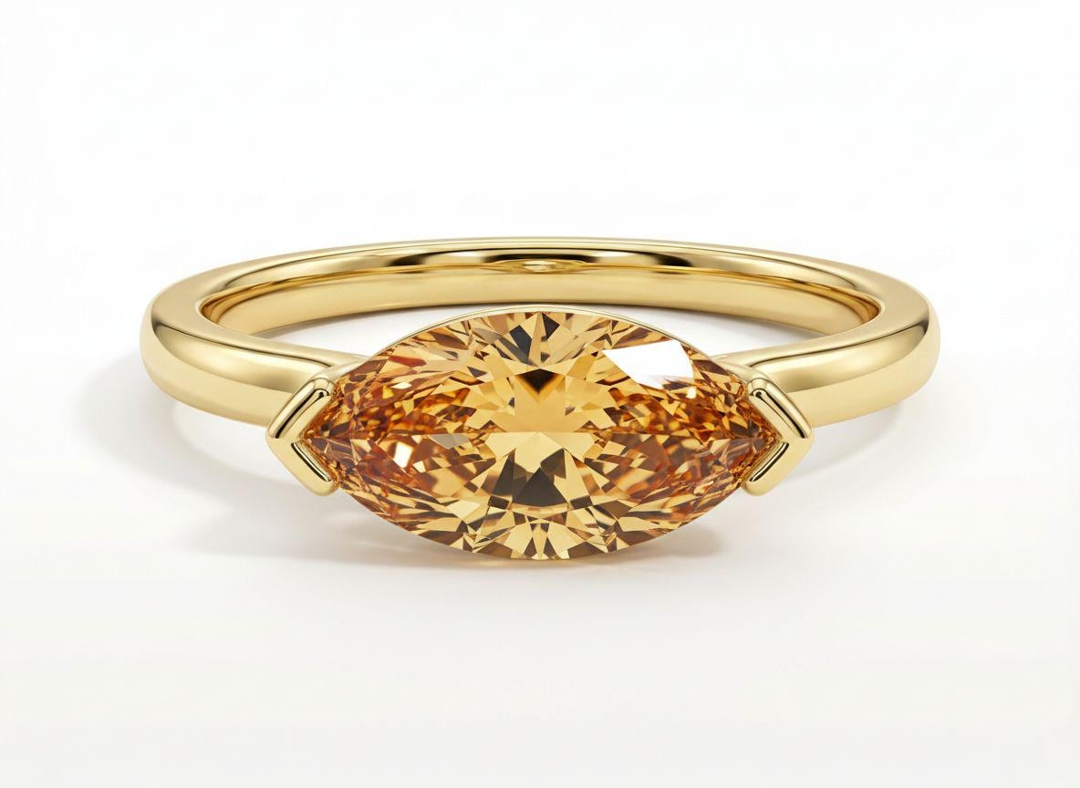 East West Marquise Citrine Travel Ring, 14K Sold Gold Solitaire Engagement Ring, Dainty Marquise Cut Promise Ring, November Birthstone Ring