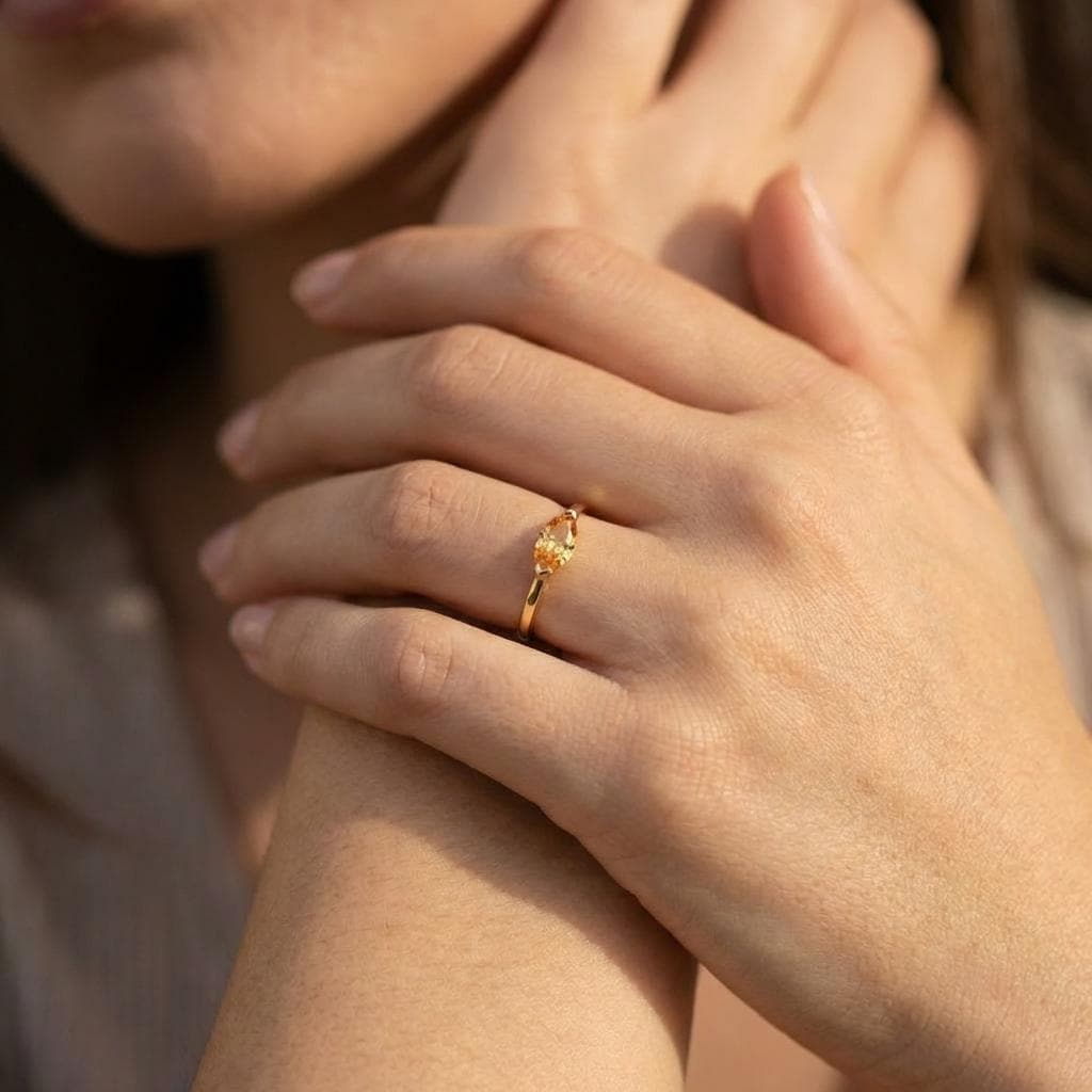 East West Marquise Citrine Travel Ring, 14K Sold Gold Solitaire Engagement Ring, Dainty Marquise Cut Promise Ring, November Birthstone Ring