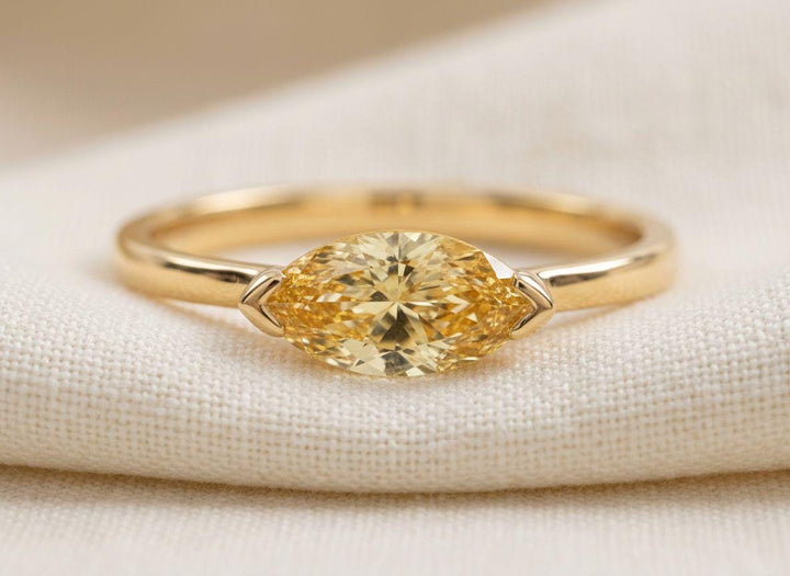 East West Marquise Yellow Sapphire Travel Ring, Minimalist Solitaire Engagement Ring, Dainty Marquise Cut Promise Ring, September Birthstone