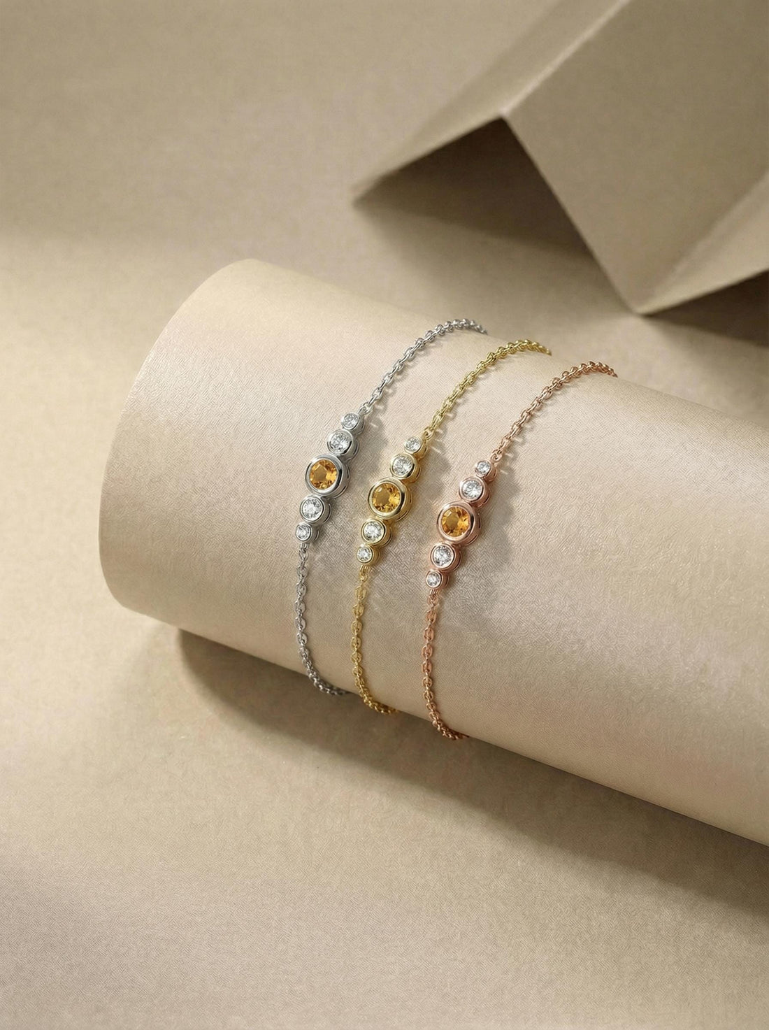 November Birthstone Natural Citrine Bezel Bracelet in 14k Gold or Silver - Personalized Bridesmaid Gift