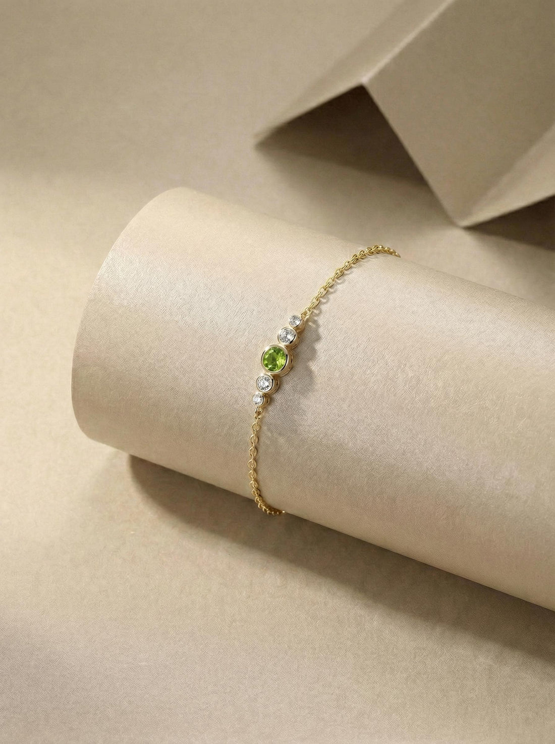 Natural Peridot Bezel Bracelet, August Birthstone Jewelry, 14K Gold or Sterling Silver, Personalized Bridesmaid Gift