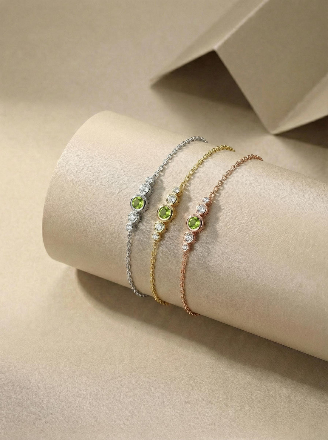 Natural Peridot Bezel Bracelet, August Birthstone Jewelry, 14K Gold or Sterling Silver, Personalized Bridesmaid Gift