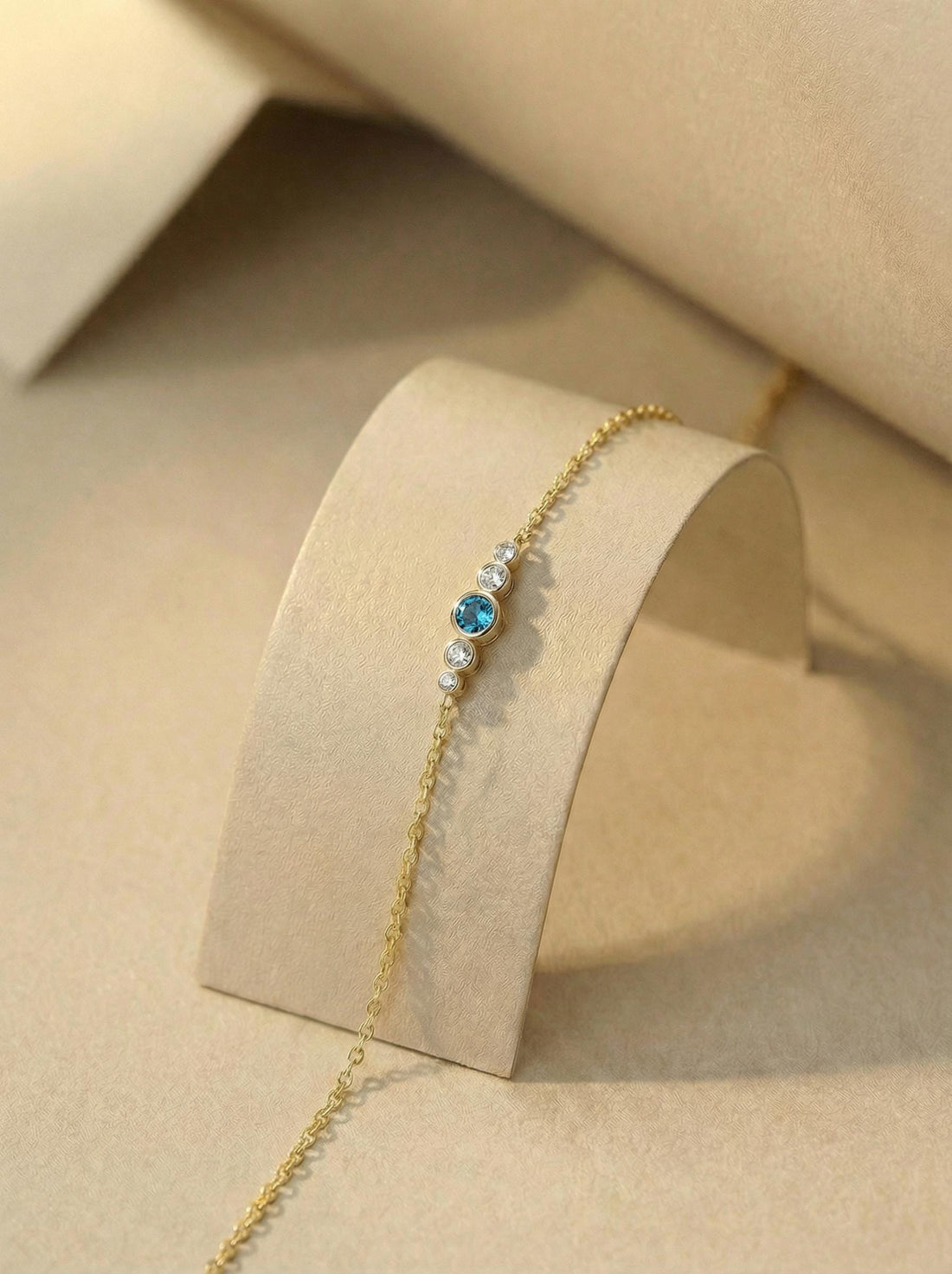 December Birthstone Natural Blue Zircon Bezel Bracelet in 14k Gold or Silver - Personalized Bridesmaid Gift B-044