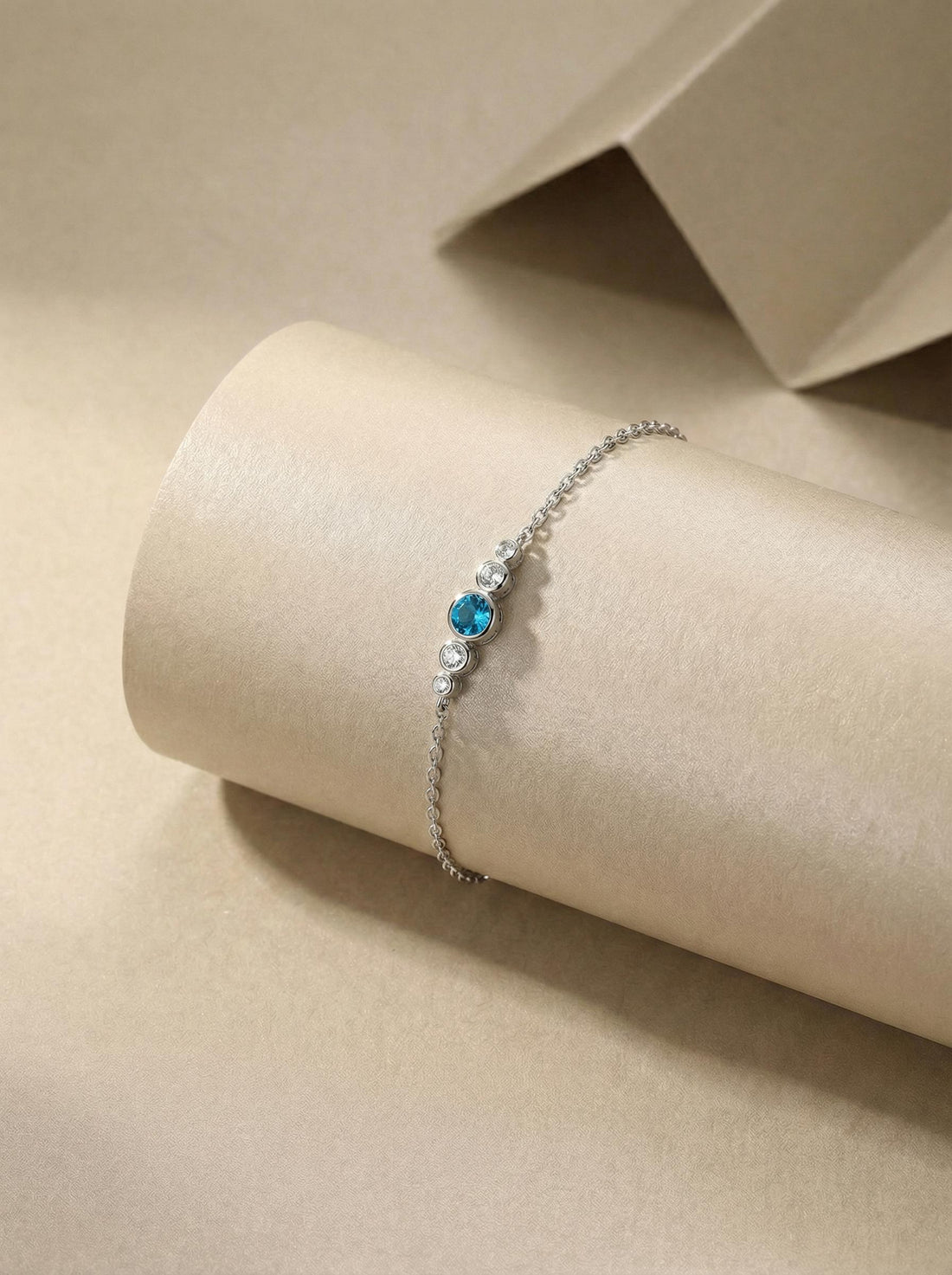 December Birthstone Natural Blue Zircon Bezel Bracelet in 14k Gold or Silver - Personalized Bridesmaid Gift B-044