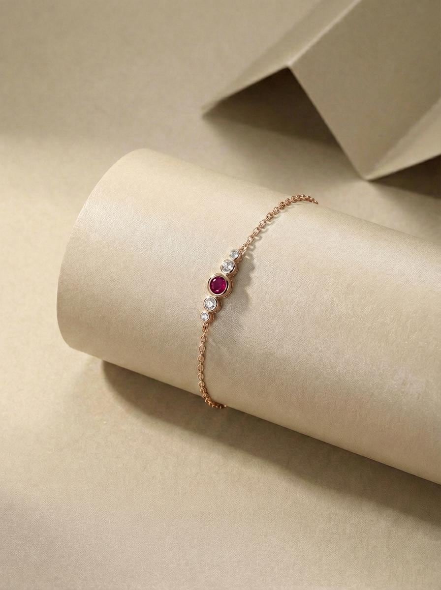 July Birthstone Ruby Bezel Bracelet in Gold or Silver - Personalized Bridesmaid Gift